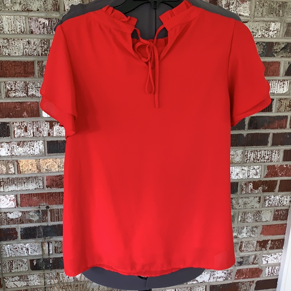 Red Ruffled Ruched Blouse - Picture 2 of 4
